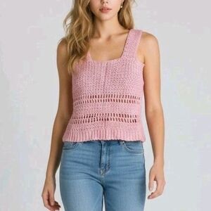 Handmade Crochet Fitted Tank Top Womens Medium Pink Knit Boho Chic Summer